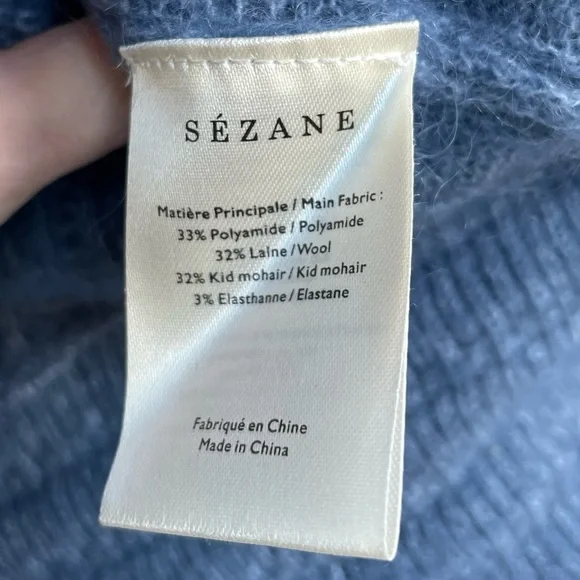 SEZANE Blue Mohair Wool V Neck Crossover Cristina Sweater Balloon Sleeve Jumper - Picture 15 of 17